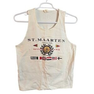 Vintage St Maarten Netherlands Antilles Nautical Flags Tank Top Pre Shrink L